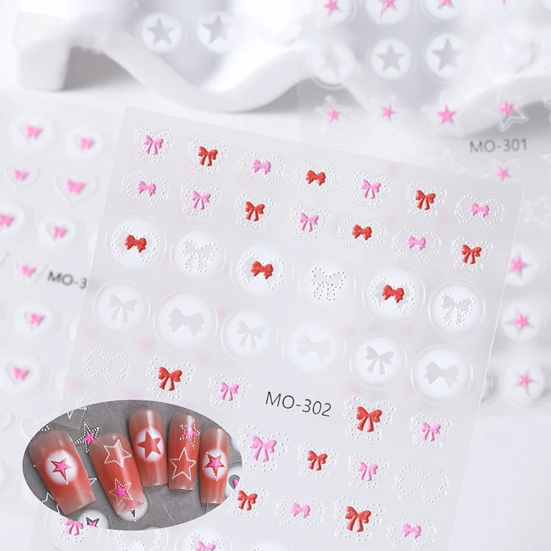 Witte Doorschijnende Holle Vlinder Hart Nail Sticker Pers Op Nagels Emblemen Holle Hart Ster Vorm Sticker Schuifregelaars