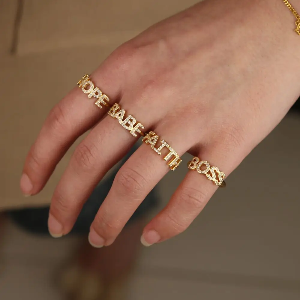 2023 Custom Name Ring Personalize Cz Zircon Ring Personalize Gold Plated Party Ring For Women Jewelry Gifts