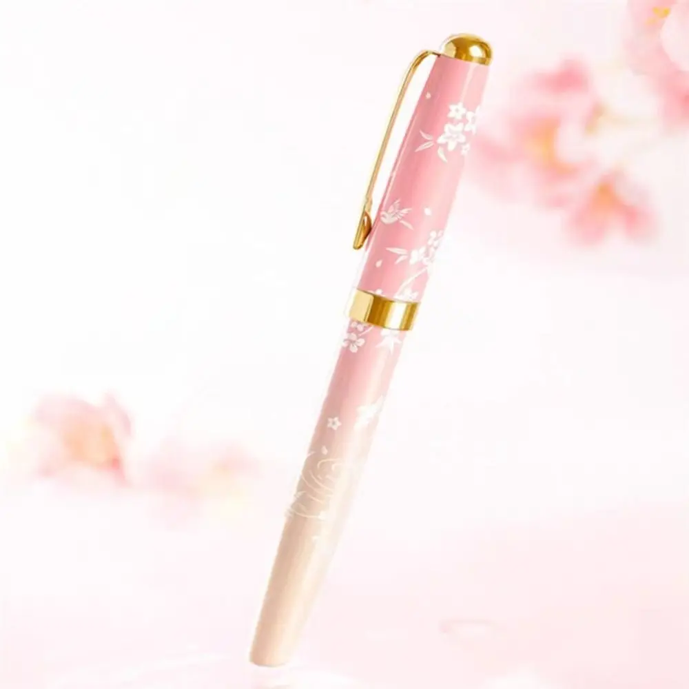 

Women Girls Pink Flowers Fountain Pen Art and Calligraphy F Nib Ink Pens Business Metal Gift Pen Writing Instruments