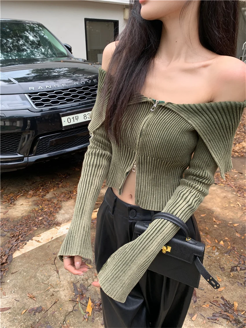 PLAMTEE 6 Colors Autumn New Sweaters Women OL Slim Slash Neck High Street Chic Gentle Off Shoulders New Cardigans Knitted Coats