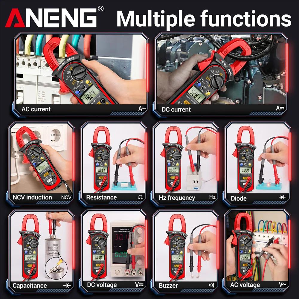 ANENG PN106/ PN107 Digital 4000 Counts Clamp Meter Screen 600A 600V AC/DC Voltage Multitester Diode Buzzer Test Electrical Tools