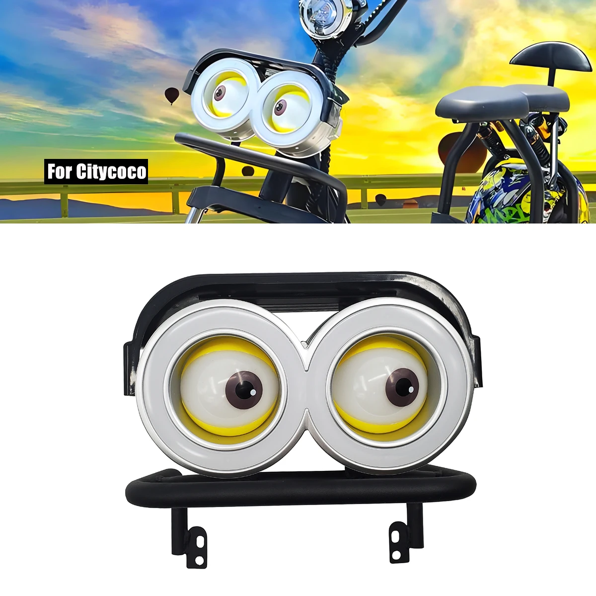 

12V Little Yellow People Headlight Personality Accessories Modification Bracket Lamp Cover for Citycoco Electric Scooter