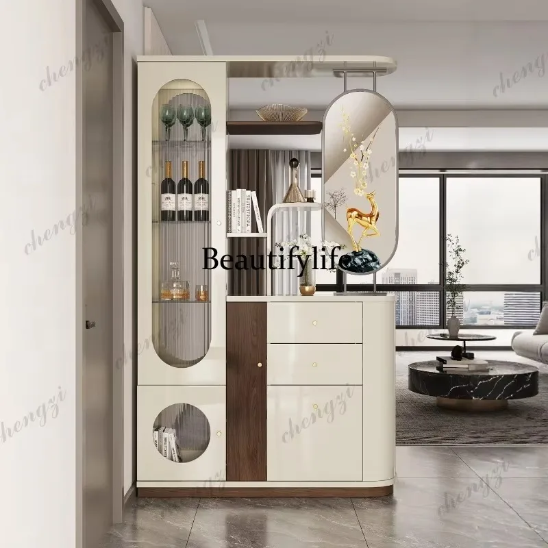HR Cream-colored lacquered entryway partition, wine cabinet, shoe cabinet, foyer cabinet, multifunctional double-sided screen