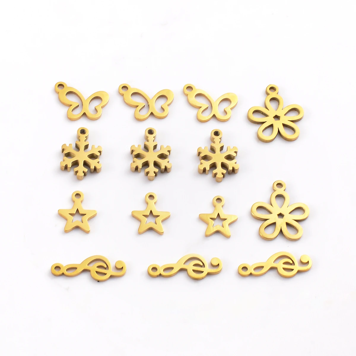 5Pcs Mini Star Butterfly Flower Snowflake Music Note Charms DIY Pendant Necklace Stainless Steel Jewelry Making Accessory