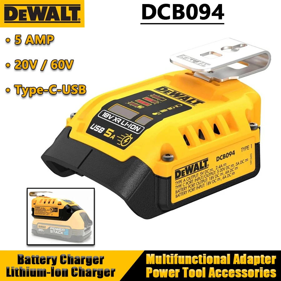 DEWALT DCB094 20 V/60 V 5 AMP Typ-C-USB Batterie Ladegerät Lithium-Ionen Ladegerät Multifunktionsadapter Elektrowerkzeug Zubehör