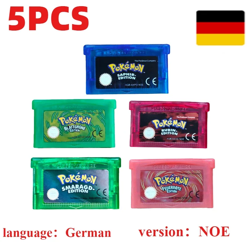 Pokemon-Serie Emerald FireRed Leafgreen Ruby Sapphire 5 Versionen GBA-Spiel in Box für 32-Bit-Videospielkonsole
