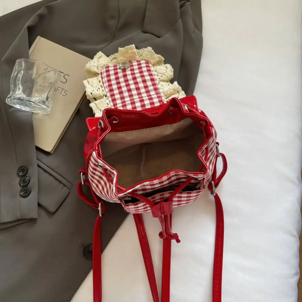 Plecak w stylu koreańskim, casualowy, z koronką i kratą, płócienny plecak podróżny z motywem wiśni, plecak do dojazdów do pracy, duża pojemność, torebka na ramię z kokardą dla kobiet.