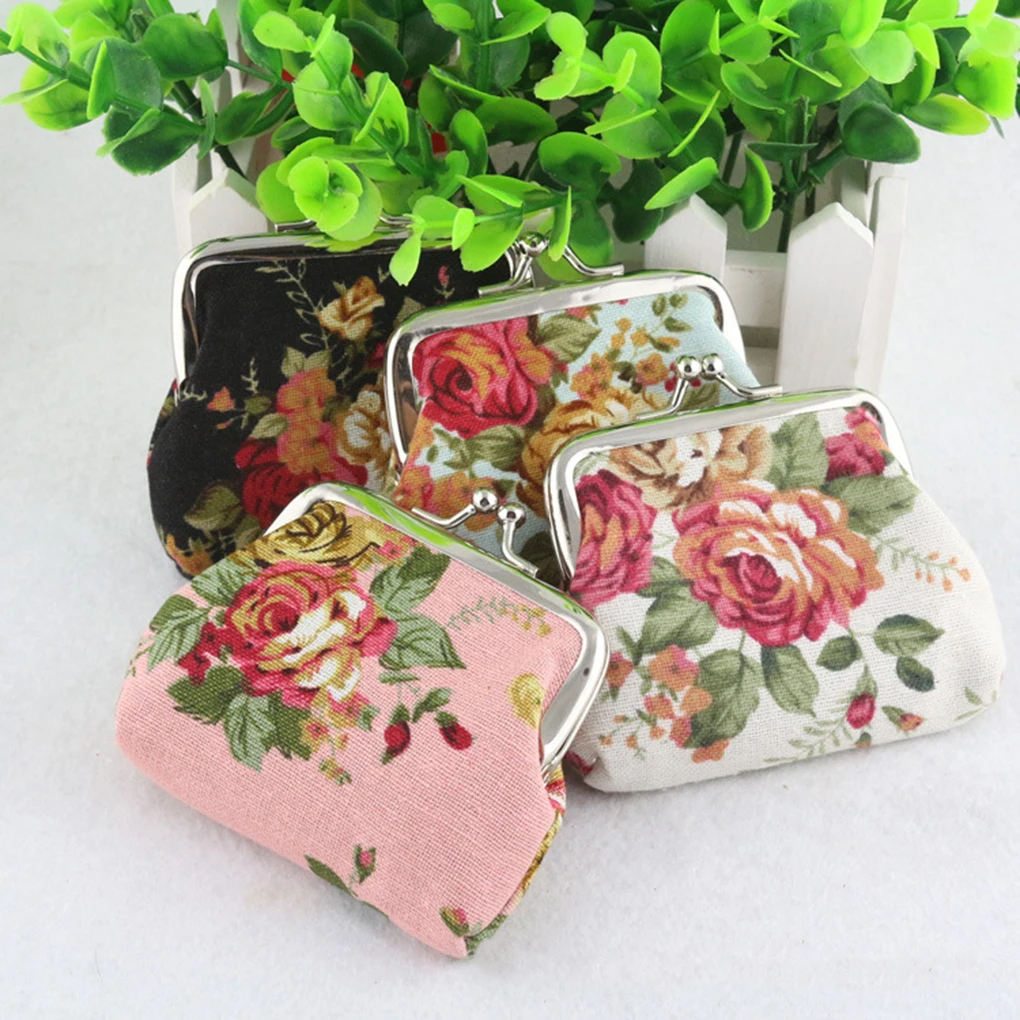 Girl Wallet Rose Mini Floral Pattern Buckle Wallets Handbag Portable Pendants Vintage Style Coins Purse Decoration  White