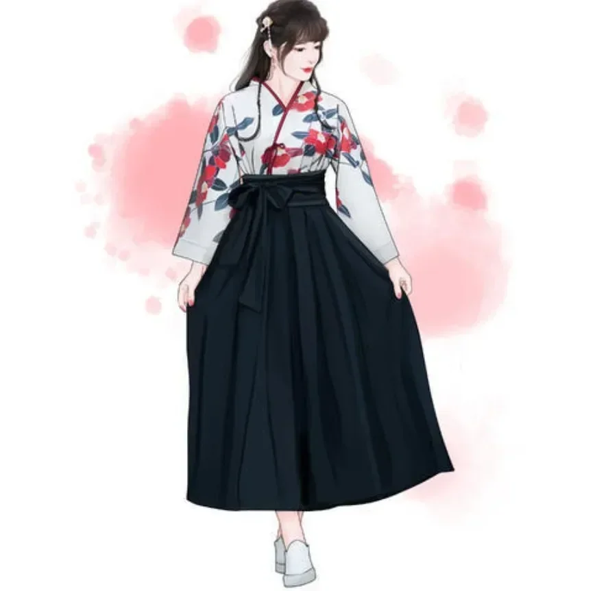 

2025 Halloween Kimono Sakura Girl Japanese Style Floral Print Vintage Dress Woman Oriental Camellia Love Costume Haori Yukata