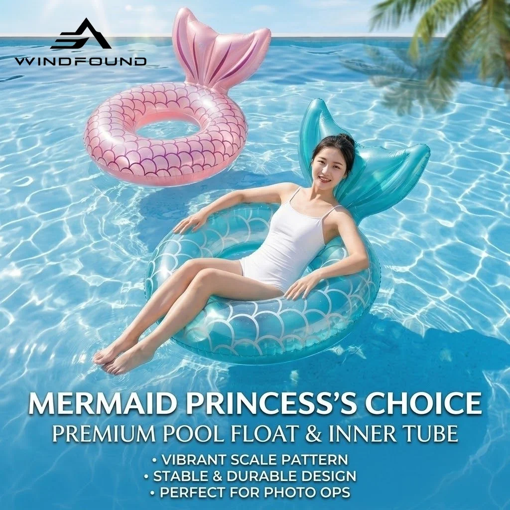 Mermaid Tail Inflatable Swim Ring Cute Pool Float Tube for Adults Kids Summer Beach Party Water Toy Mattress Air Bed