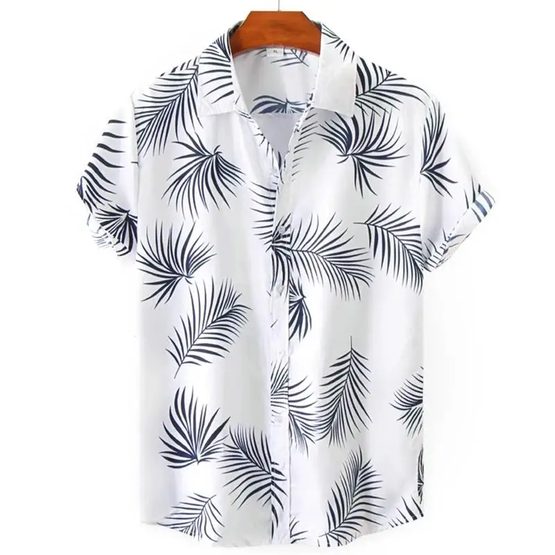 Hawaiian Botanical Flower Print Men's and Women's Short Sleeve Lapel Seaside Button-Down Shirt Top Casual Fashionable Shirts