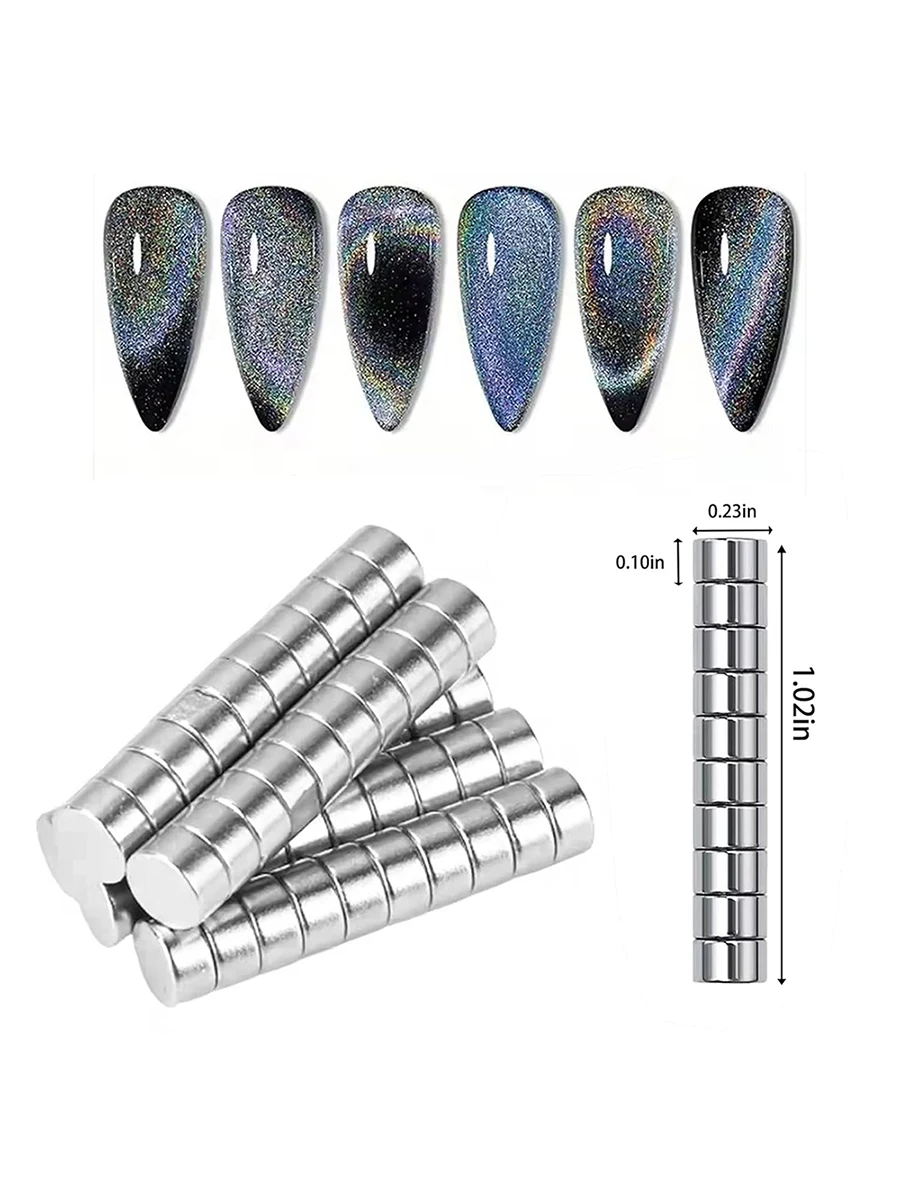 10/50 Stück Mini Runde Magnete Zylindrische Multi-Katzenaugen-Magnete Nagelkunst-Werkzeuge zur Messung der Länge von Kunstnägeln und Acrylnägeln – Detail 7
