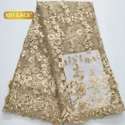 SJD LACE African Mesh Woman Wedding Lace Fabrics 2025 New 3D Flower Nigerian French Net Lace Fabrics for Sewing Party Dress 4227