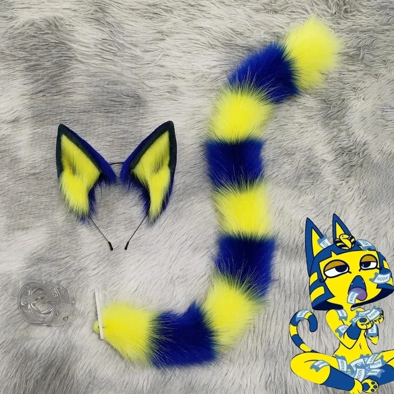 Egyptian Queen Ankha Cosplay Headband Cat's Ear and Tail,Game Animal Crossing Role Play Props For Women gkl/6