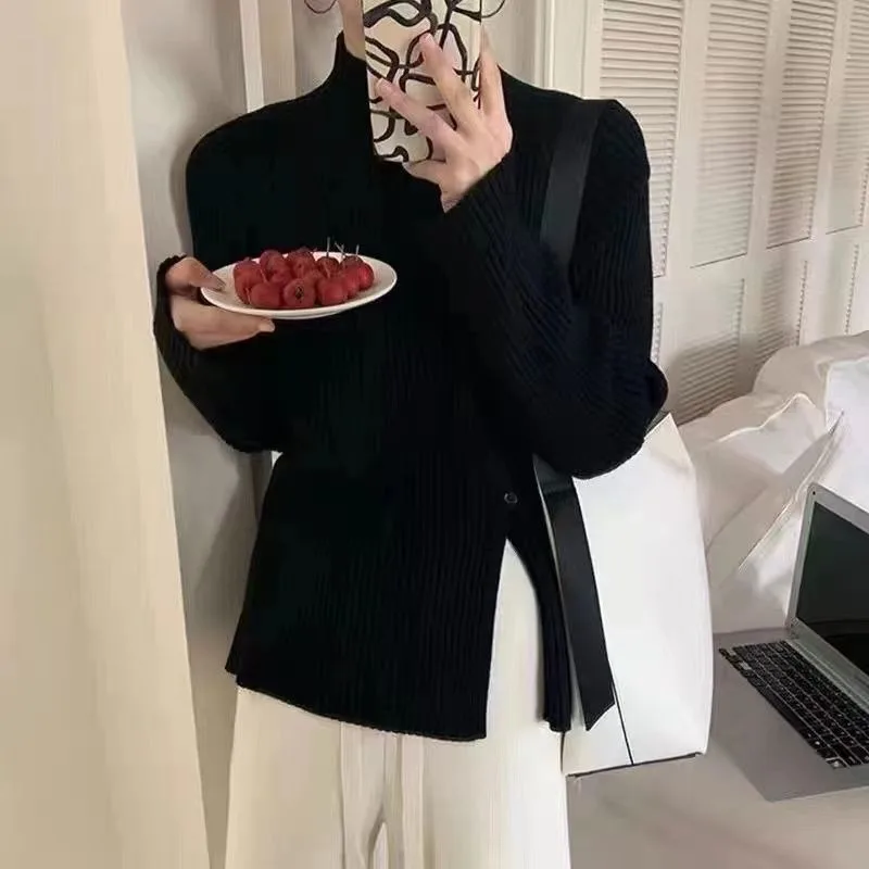 터틀넥 스웨터 겨울 니트 시크 탑 여성 의류 여성용 리브드 점퍼 긴팔 티셔츠