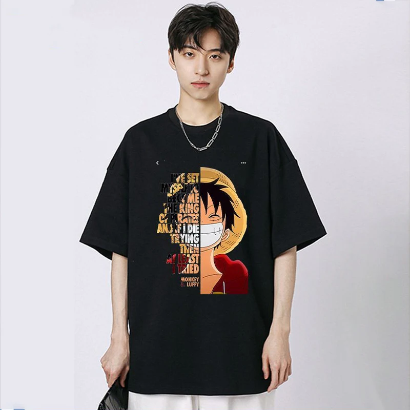 

One Piece Short Sleeves Anime Couple's Pure Cotton Short Sleeved Cartoon Printed Men T-Shirt Large Summer Clothing Holiday Gift