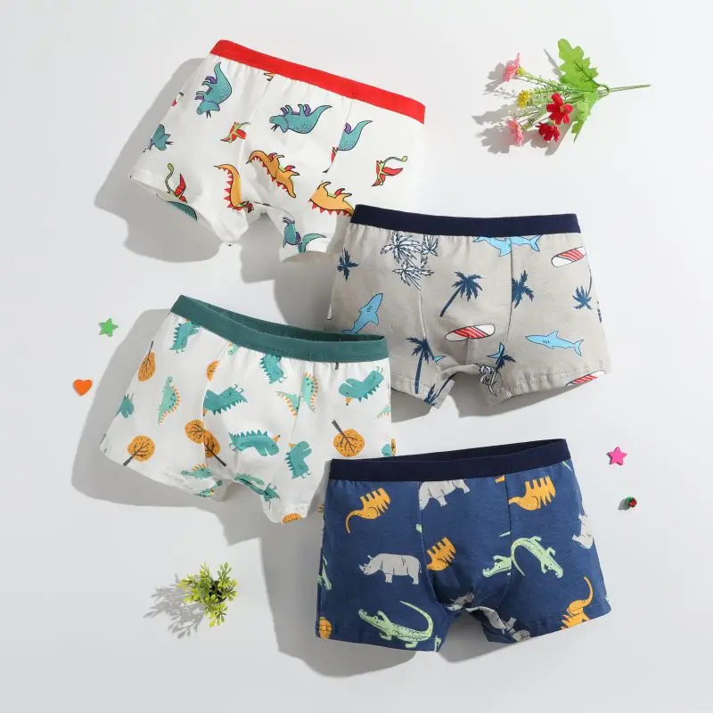 4pcs/Lot Boys Boxer Briefs Kids Cotton Underwear Baby Boy Underpants Teenager Cartoon Print Soft Children Panties 2-15Y 2024 New