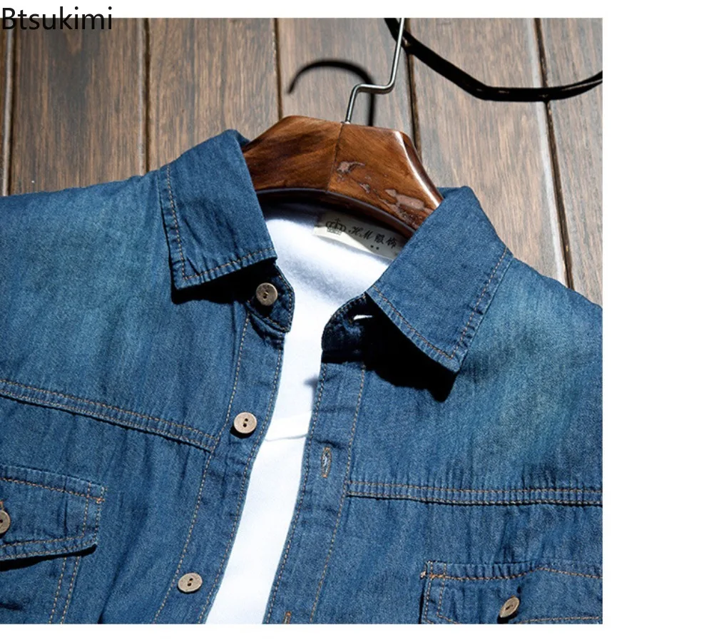 Fashion Classic Retro Jeans Shirt with Pocket Slim Fit Tops Men Clothing for Spring Men's Long Sleeve Denim Shirt Pure Cotton