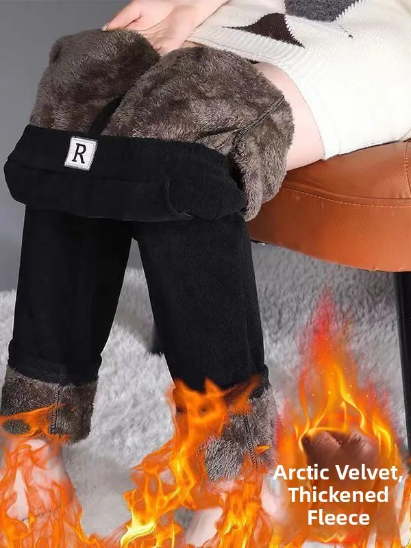 

Thickened Fleece High Waist Straight Leg Pants Women's plus Size Casual Trousers Slimming Ageless Elegant Style Winter Wear
