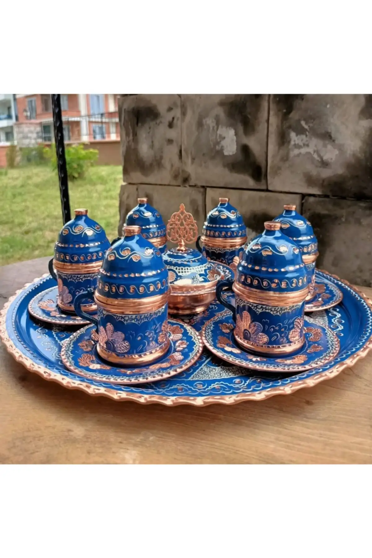 

Navy blue rose flower copper coffee set Cooper Luxury Cups