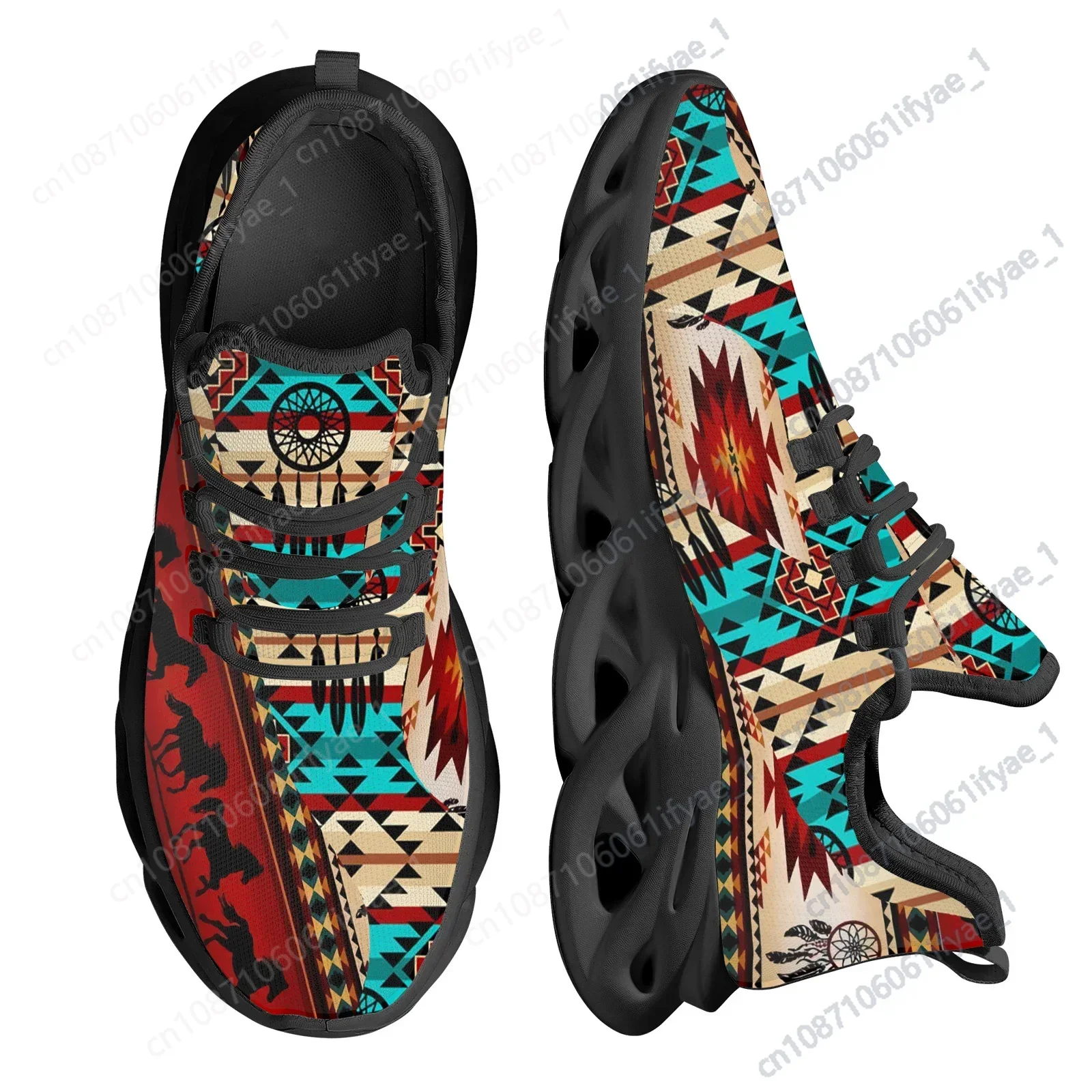 

Ethnic Tribal Aztec Pattern Lightweight Lace Up Mesh Shoes Women's Tribal Horse Totem Shoes Platform Sneaker Zapatos