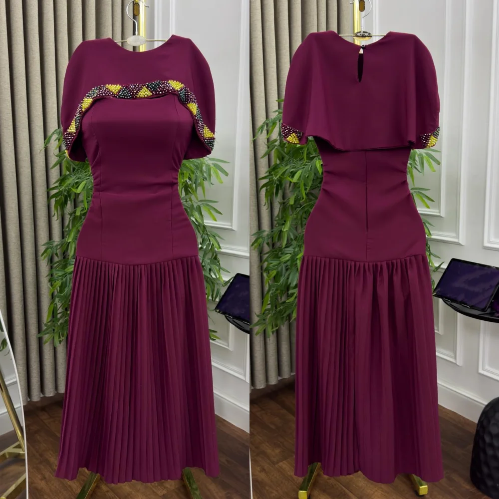 Customized Jersey Rhinestone Pleat A-line Poretrait Midi Dresses Bespoke Occasion Classic Simple Sizes Available