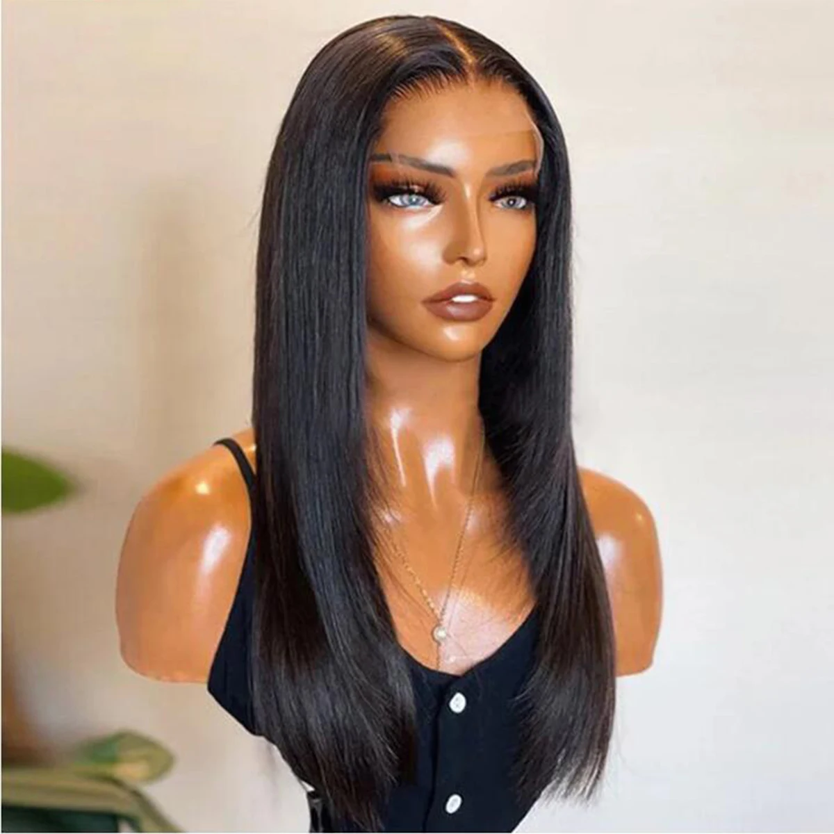 

Free Part Glueless Long Soft Preplucked 26Inch 180% Density Black layered hair Silky Straight 13*4 Lace Front Wig With Baby Hair