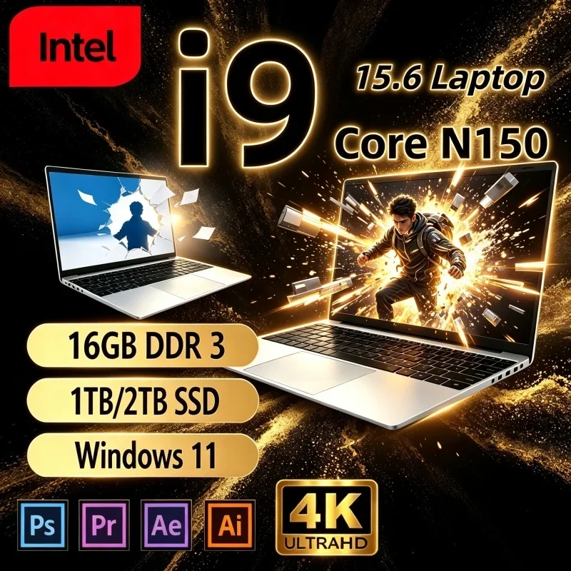 Novo e Quente 2026: Notebook Ultra Fino e Leve de 15,6 Polegadas, Intel Core I9‑N150, 32GB, 2TB, Win11, para Jogos e Negócios