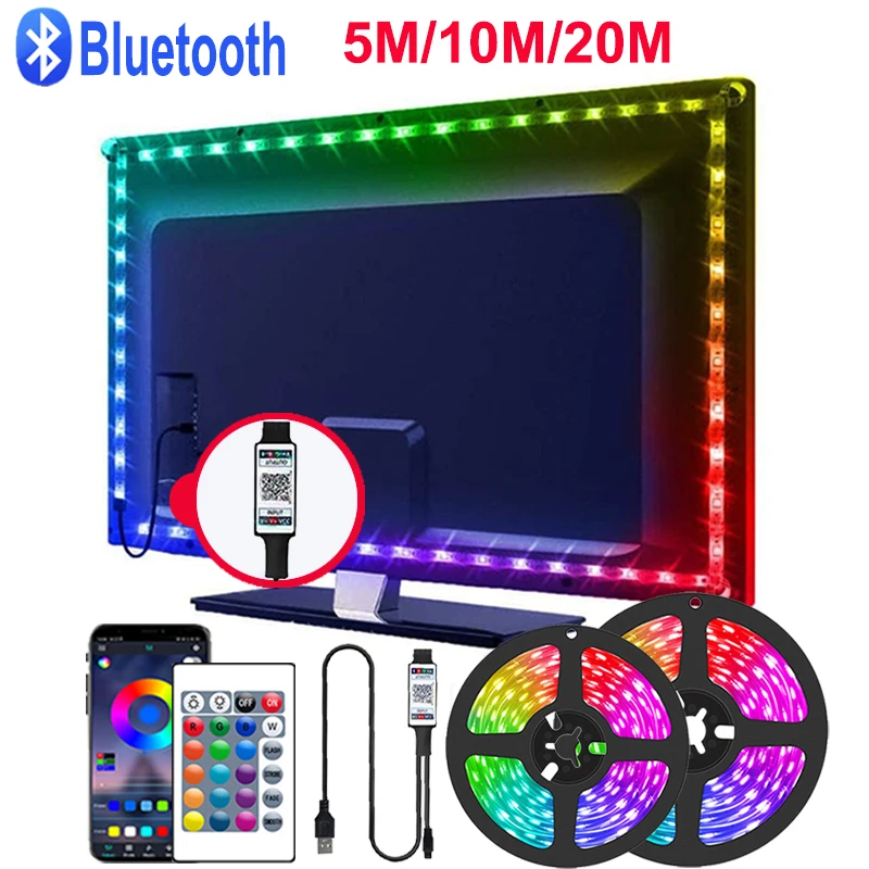 Светодиодная лента Rgb Usb Bluetooth Светодиодная лента Smart Remote Control 5V Rgb Светодиодная лента 5050 Рождественские огни Подсветка телевизора