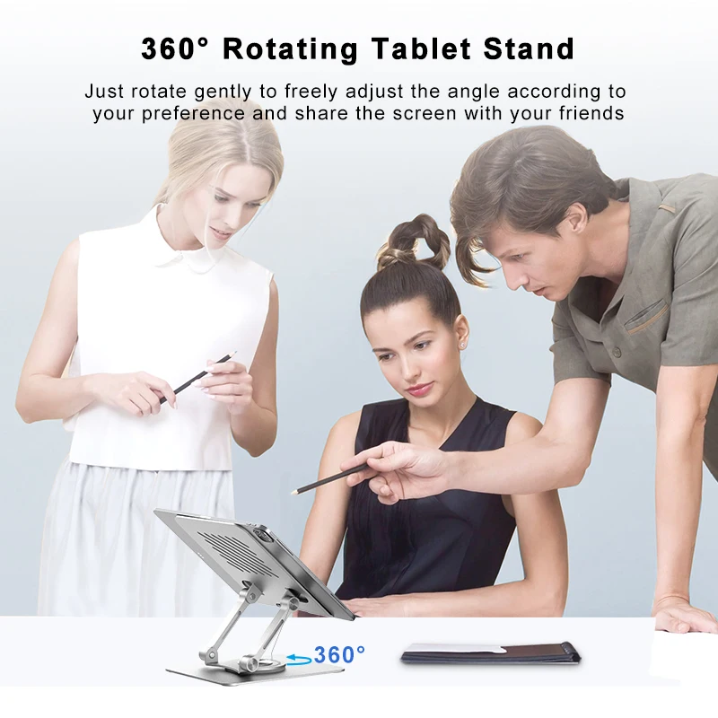 ST04 Swivel Tablet Stand Aluminum Portable 360 Rotating Tablet Stand Holder for Desk Business Kitchen Desktop for IPAD