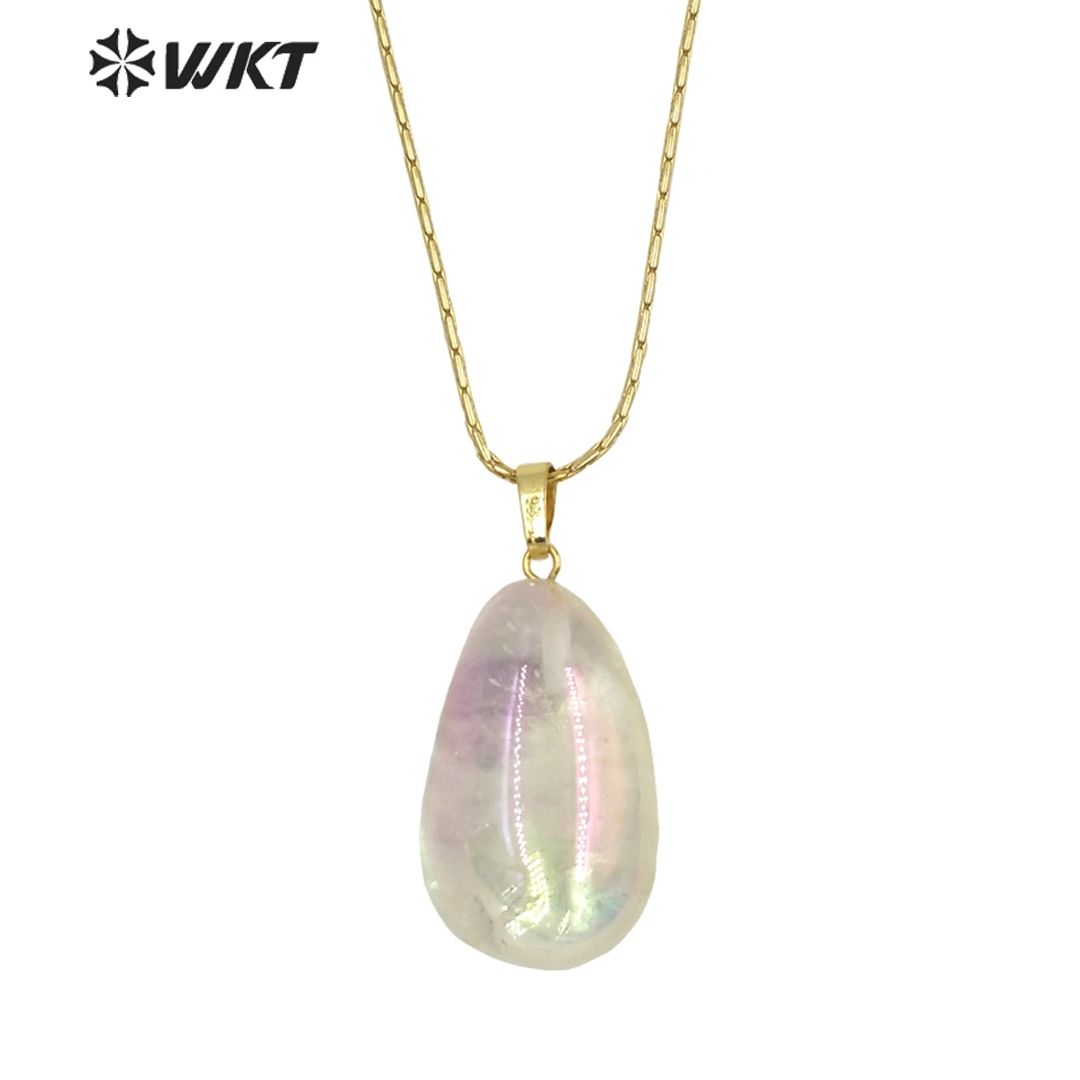 WT-N1398 WKT Amazing Brightly Aura Chunky Egg Shape Stone Necklace Energy Healing Crystal Quartz Classic Jewelry Findings