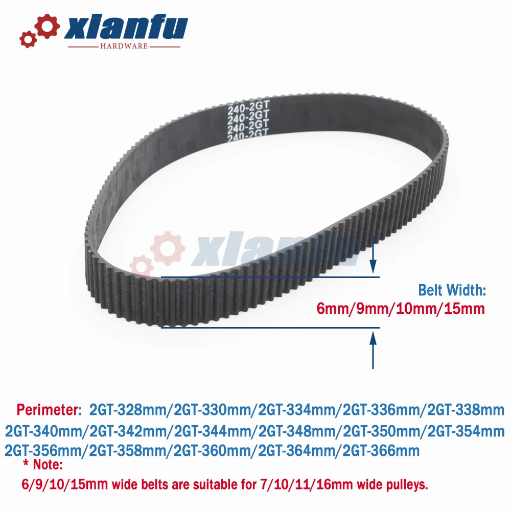 2GT Timing Belt Perimeter 328 330 334 336 338 340mm 2M Rubber Width 6/9/10/15mm Pitch2mm 342 344 348 350 354 356 358 360 364 366