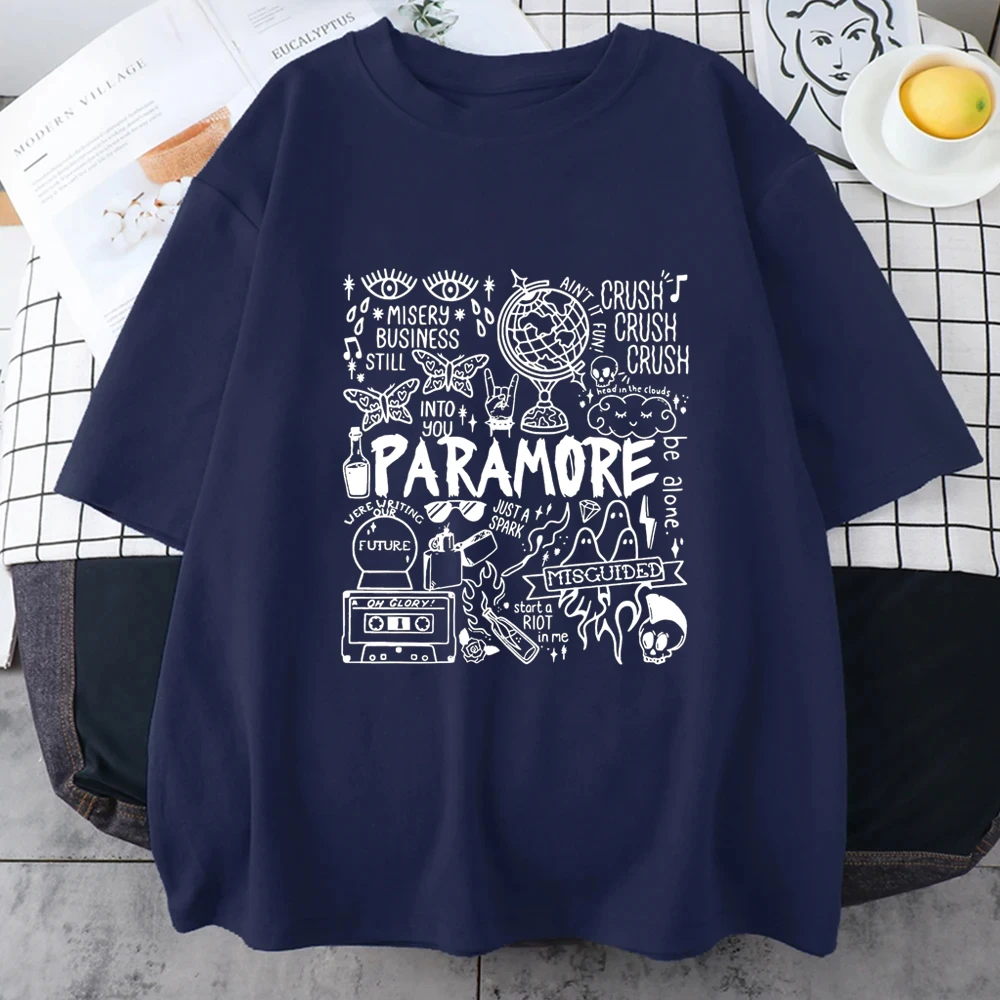 Rock band Paramore Doodle Art Tour Vintage Album print T shirt 2024 Casual Street Hip Hop Tops short sleeve Oversized Unisex Tee