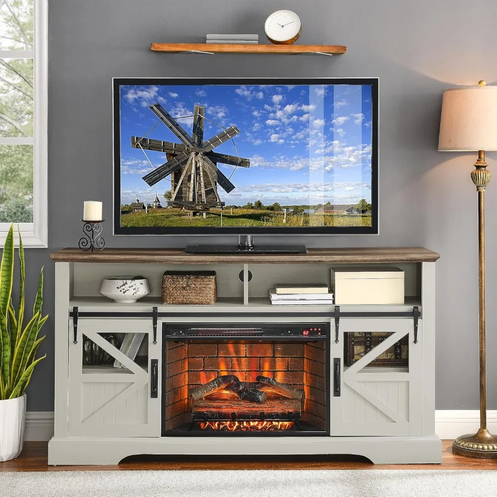 Fireplace TV cabinet, 75 inch TV fireplace TV stand, entertainment center with electric fireplace remote control, storage rack