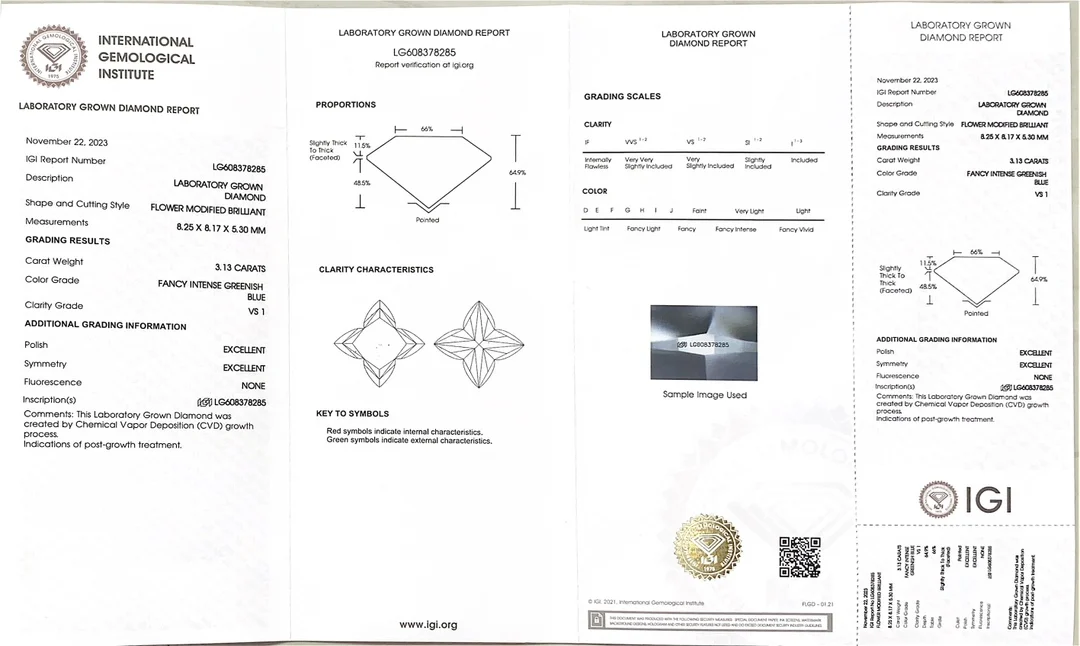 IGI 3.13CT Blue Flower Shape LGD CVD Diamonds Stone Wholesale Fancy Intense Greenish Blue with igi Certificate Lab Grown Diamond