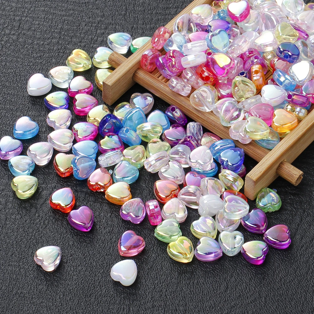 100Pcs New Heart Acrylic Beads Clear Plastic MultiColor Focal Bead for Jewelry Making DIY Bracelet Keychain Necklace Accessory