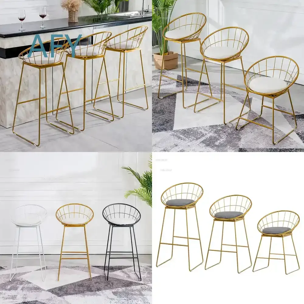 American Wrought Iron Bar Chairs for Bar Furniture High Back Stool for Hotel Bar Restaurant Home Use Luxury Creative Design