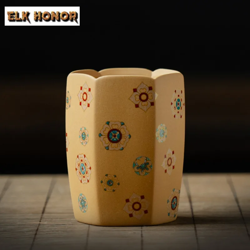 100 مللي ريترو سداسية مستقيم Zisha فنجان الشاي الرجعية وعاء الشاي فنجان شاي مجموعة الشاي تذوق التأمل كوب Chazhan ماستر أكواب Teaset #1