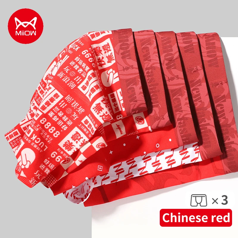 

MiiOW 3pcs Cotton Men Underwear Boxer Shorts Natal Year Red Men's Panties 7A Antibacterial Crotch Male Underpants Boxershorts