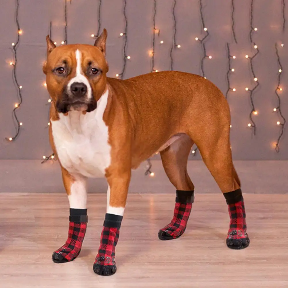 4Pcs Puppy Dog Socks Christmas Cute Plaid Non-Slip Breathable Cotton Medium Large Dogs Socks Paw Protector Pet Supplies