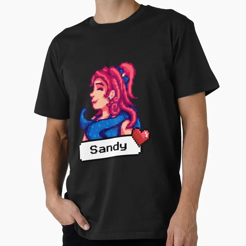 Wife Sandy Stardew valley Graphic T-Shirt, Vintage Pixel Farm Game Print Tee, Retro Short Sleeve Casual Shirt US Size Top