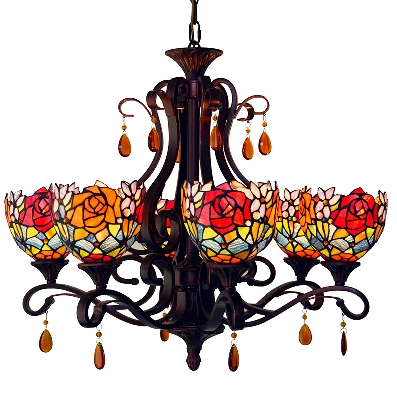 Art Deco Red Rose Retro chandeliers led lamp handwork Warm Romantic chandelier for dining room Guest Restaurant Lighting