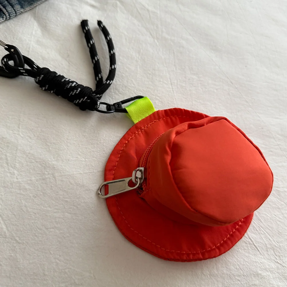 Hat Shape Mini Pendant Bag with Carabiner Small Change Pouch Solid Color Anti-Theft Mini Wallet Party Travel Shopping Bag