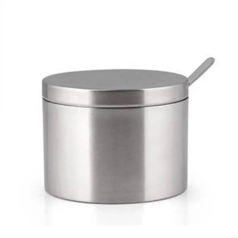 Household Storage Small Silver Salt Coffee Seasoning Jar With Lid Spoon Condiment Pot Durable Stainless Steel Sugar Bowl Kitchen