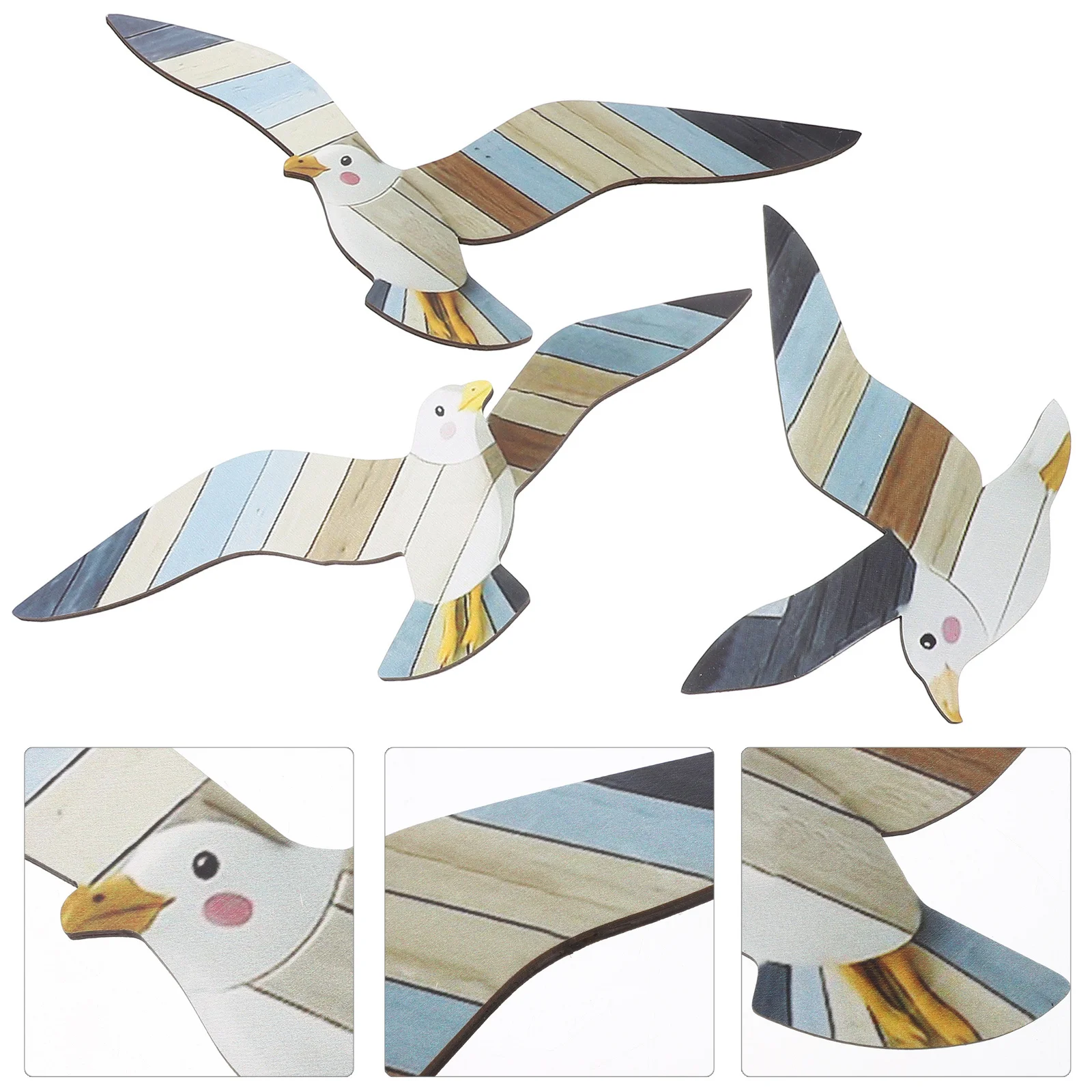 

3pcs Ocean Theme Wall Decor: Wood Seagull Coastal Art For Beach Room Bathroom Nautical Hanging Bird Ornament Home Decoration