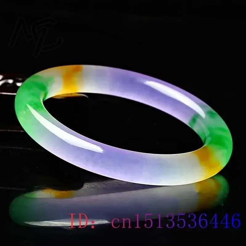 Bransoletka Jadeitowa Kolorowa 54-64mm Trójkolorowa Naturalna Biżuteria Amulet Moda Jadeit Rzeźbiona Kobieta Chińskie Prezenty