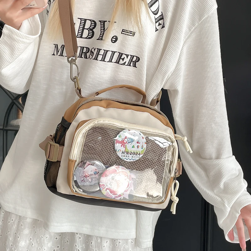 

Patchwork Backpack Clear Badge Pocket Convertible Crossbody Strap Multi-Functional Anime Style Student Fashion Bag for Women