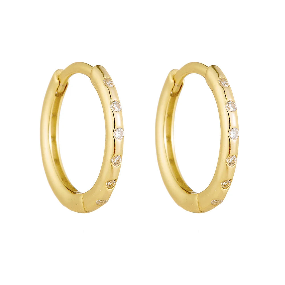 

High Quality Jewelry S925 Sterling Silver Diamond CZ Bezel Simple Personality Geometric Circle Huggie Hoop Earrings for Women