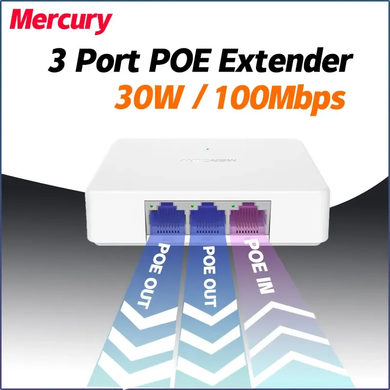 Mercury POE Extender 10/100M Network Switch Repeater IEEE802.3af/at Plug&Play for PoE Switch NVR IP Camera AP