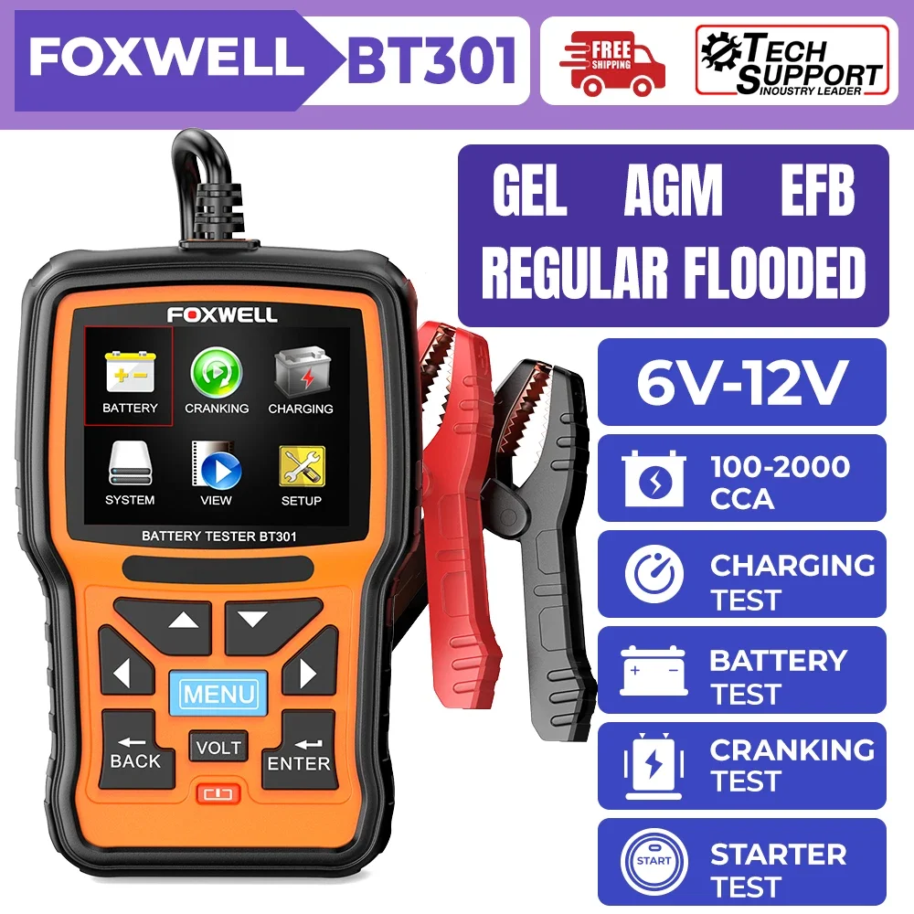 

FOXWELL BT301 12 В тестер автомобильного аккумулятора тестер нагрузки автомобильного аккумулятора для свинцово-кислотного цифрового анализатора с затоплением диагностика аккумулятора